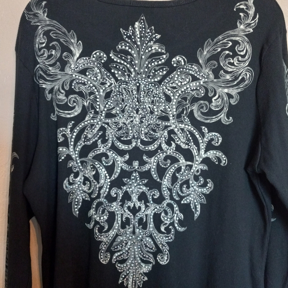 Y2K Fleur De Lis Rhinestone Mcbling Long Sleeve Shirt - Picture 5 of 9